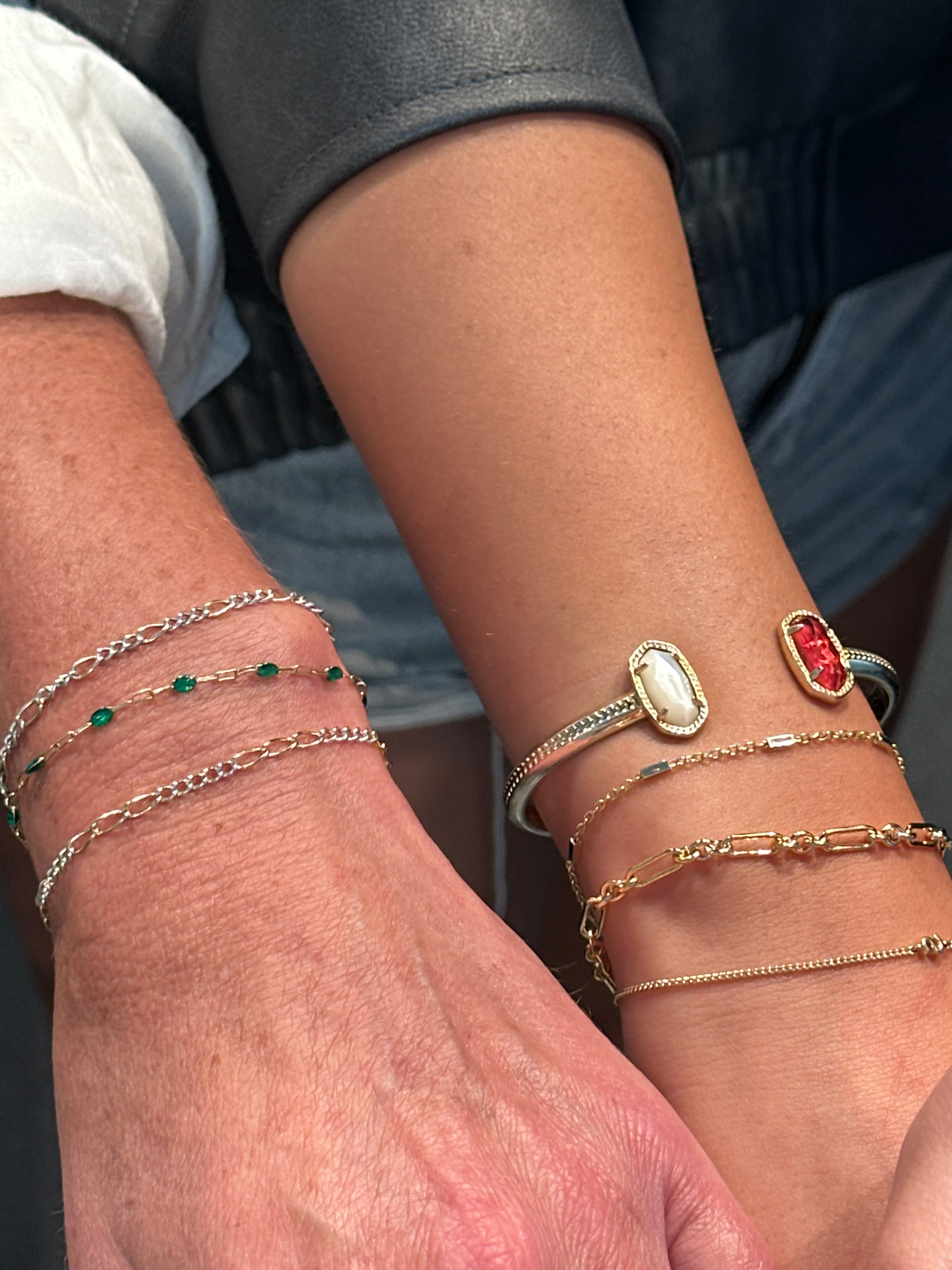 Matching permanent bracelet stacks on two wrists